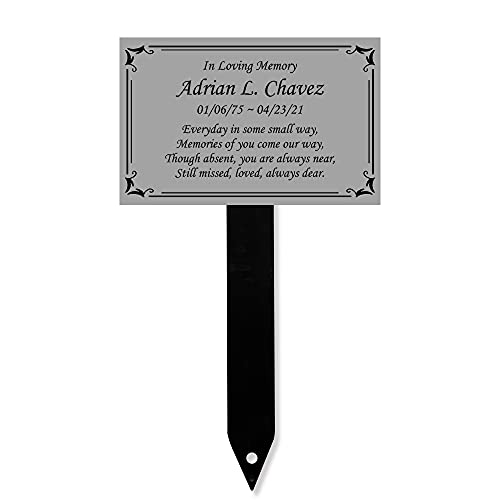 Memorial Plaque Stake, Extra Large Sturdy Metal Grave Marker in Black, Gold and Silver, Outdoor, Indoor Memorial Plate, Personalized (Silver) - color: Silver