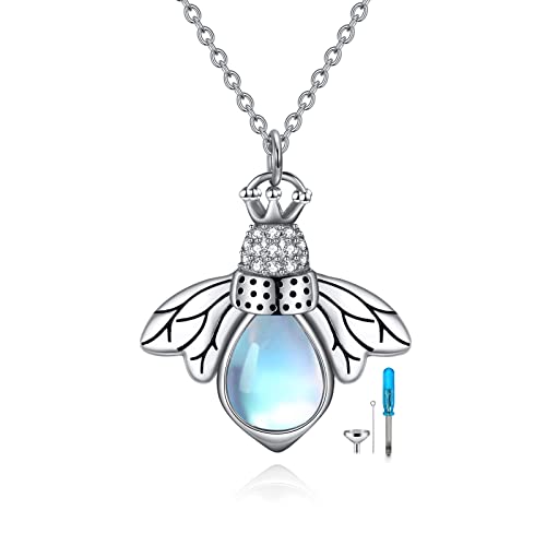 CRMAD Hummingbird/turtle/heart/dragonfly/bee/moon/tree of life Urn Necklace for Ashes Sterling Silver Jewelry for Women Memory Necklace - style: bee