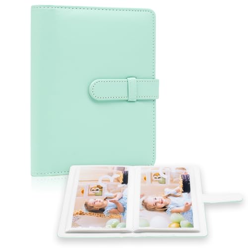 Photo Album 4x6 Photos - 68 Pockets Small Mini Capacity Premium Vegan Leather Cover Case, Portable Wallet Photo Book for Boys Girls Birthday Wedding (Mint) - color: Mint