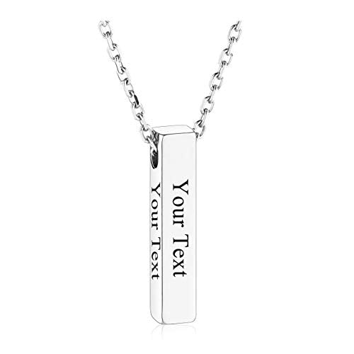 PiercingJ Free Engraving Personalized Custom Stainless Steel Urn Memorial Pendant Bar Necklace Bottle Locket Memorial Necklace Ashes Keepsake Cremation Jewelry - color: Silver (Engraving)