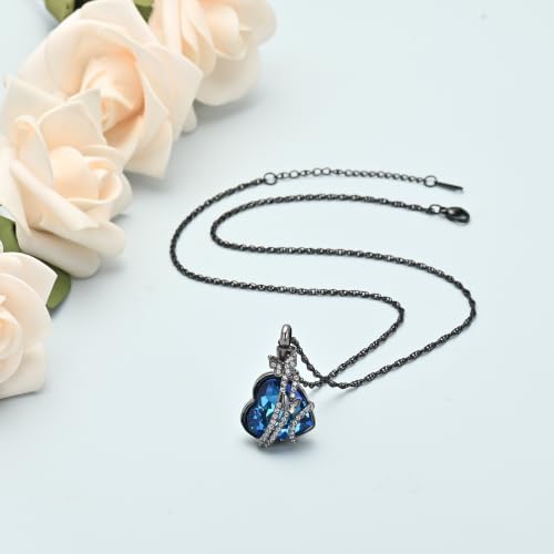 shajwo Butterfly Heart Urn Necklaces Cremation Jewelry for Ashes for Women Men Memorial Human Ashes Pendant - color: a-Black-blue