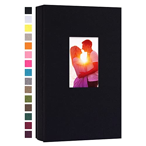potricher Linen Photo Album for 4x6 Inch Photos, 300 Pockets, Black | Linen Cover, Small Capacity 4x6 Picture Albums with Horizontal Pockets, 4x6 Photo Book for Family, Wedding, Baby, Anniversary - color: Black