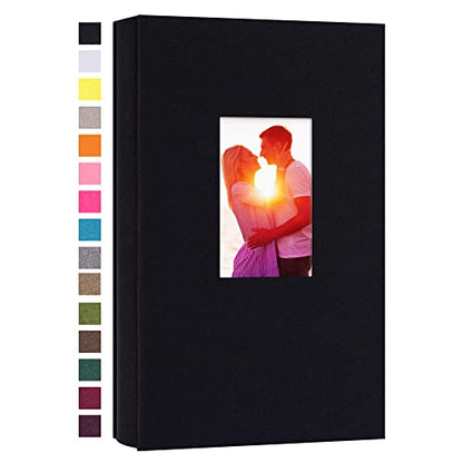 potricher Linen Photo Album for 4x6 Inch Photos, 300 Pockets, Black | Linen Cover, Small Capacity 4x6 Picture Albums with Horizontal Pockets, 4x6 Photo Book for Family, Wedding, Baby, Anniversary - color: Black