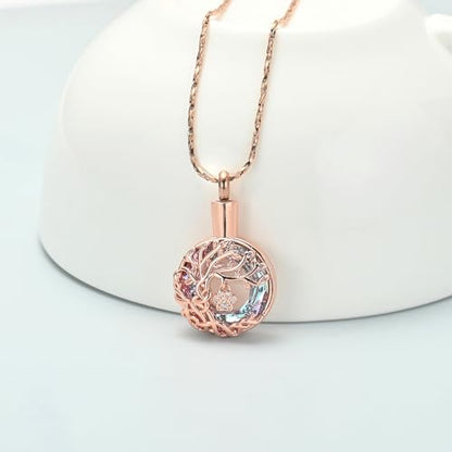 Imrsanl Tree of Life Urn Necklace for Ashes Paw Print Circle of Life Cremation Jewelry Keepsake Pendant Memorial Pet Ashes Holder for Women Men - color: Rose Gold-Purple