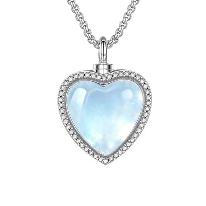 Urn Necklace for Ashes Blue opal Cremation Necklace Keepsake Memory Jewelry for Ashes of Loved Ones Keepsake - style: heart moonstone