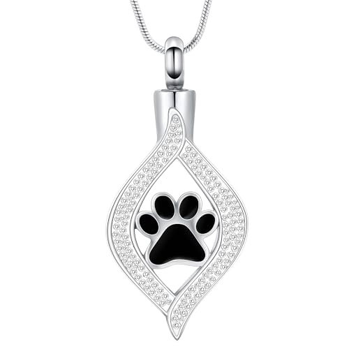 The Eye of My Heart Paw Print Urn Necklace for Ashes | stainless steel cremation jewelry, holds pet human ashes, paw print memorial urn pendant, leak-proof sealed design, unisex - color: Silver