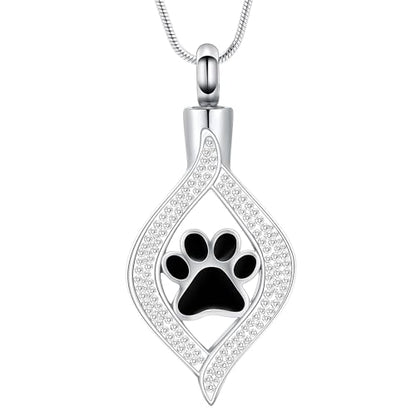 The Eye of My Heart Paw Print Urn Necklace for Ashes | stainless steel cremation jewelry, holds pet human ashes, paw print memorial urn pendant, leak-proof sealed design, unisex - color: Silver