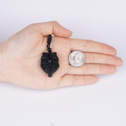 ASGIFT Black Obsidian Necklace Healing Crystal Stone Amulet Protection Pendant with Adjustable Rope Necklace Birthday Christmas Gift for Men Women - color: Owl A
