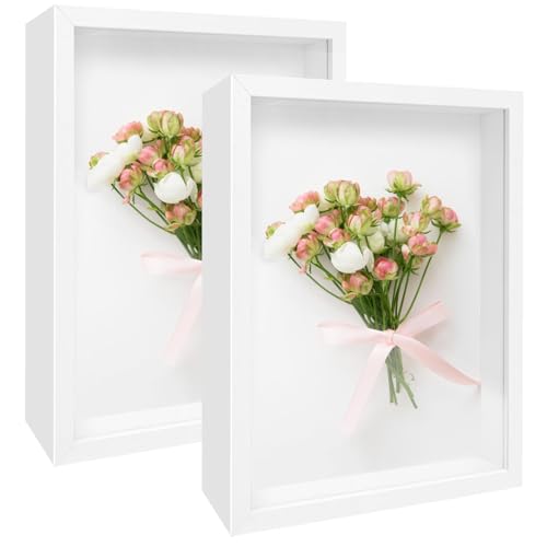 2 Pack 11x14 Shadow Box Frame Deep Shadow Boxes Display Cases with Stand | Wood Shadowbox Display on Tabletop or Wall for Dried Flowers, Photos, Handicrafts, Keepsake,Picture - color: White, size: 11"x 14"