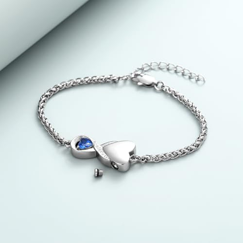 shajwo Cremation Jewelry Infinity Heart Urn Bracelet for Women | Human Ashes, Adjustable, Memorial Keepsake, Link Bracelet - color: Light Blue