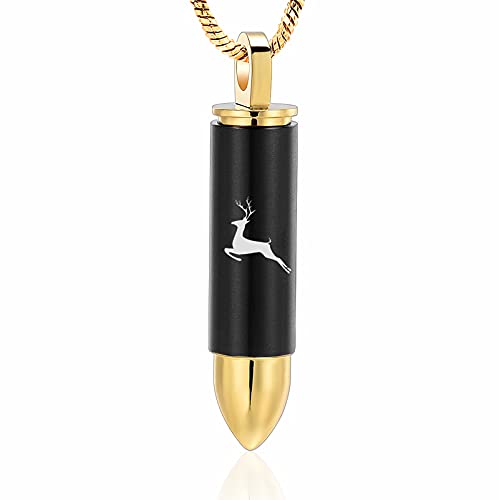 Yinplsmemory Cremation Jewelry for Ashes Locket Deer Bullet Pendant Urn Necklace for Ashes Keepsake Memorial Jewelry for Ashes for Dad Papa - color: Gold with black