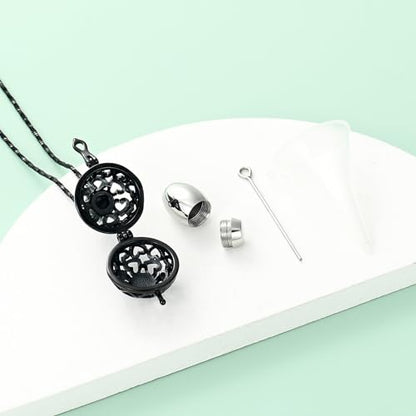 Yinplsmemory Cremation Jewelry Urn Necklace for Ashes with Mini Keepsake Jar - color: Black&silver