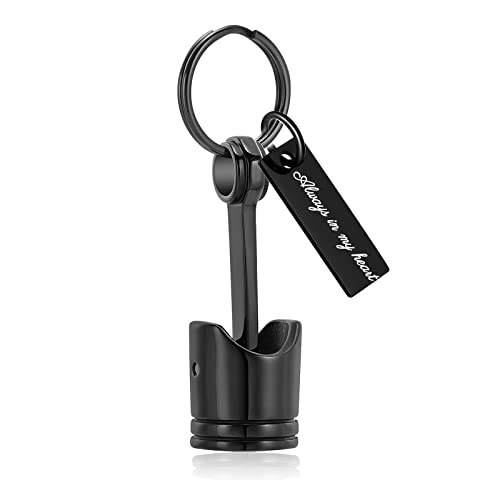 Yinplsmemory Auto Part Cremation Urn Keychain for Ashes for Men's Motor Piston Ashes Keepsake Memorial Jewelry for Dad - color: Black