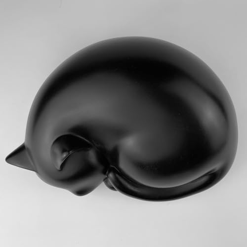 Sleeping Cat Memorial Urn, Black Resin Cremation Keepsake (Black) - color: Black