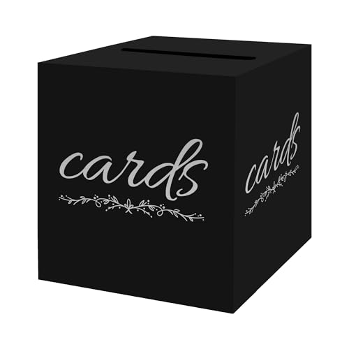 Black Silver Card Box for Birthday Party, Baby Or Bridal Shower, Graduation, Anniversary, Wedding, 7.8x7.8x7.8 Inch Gift Card Holder Box Raffle Boxes with Slot - color: BlackSilverF