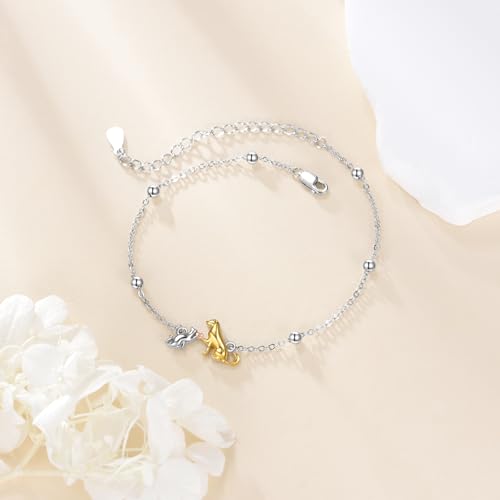 AOBOCO 925 Sterling Silver Cute Cat Kitty Bracelet Adjustable Link Chain, Cat Jewelry Gifts for Cat Lovers 7-9 inches - style: E-Cat and Dog-2