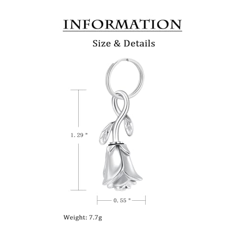 constantlife Rose Flower Urn Keychain Cremation Jewelry for Ashes, Stainless Steel Memorial Pendant Gift Funeral Keepsake - color: Silver