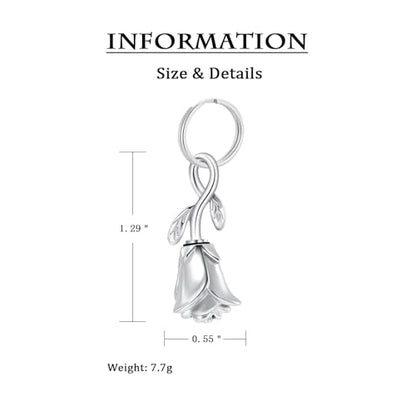 constantlife Rose Flower Urn Keychain Cremation Jewelry for Ashes, Stainless Steel Memorial Pendant Gift Funeral Keepsake - color: Silver