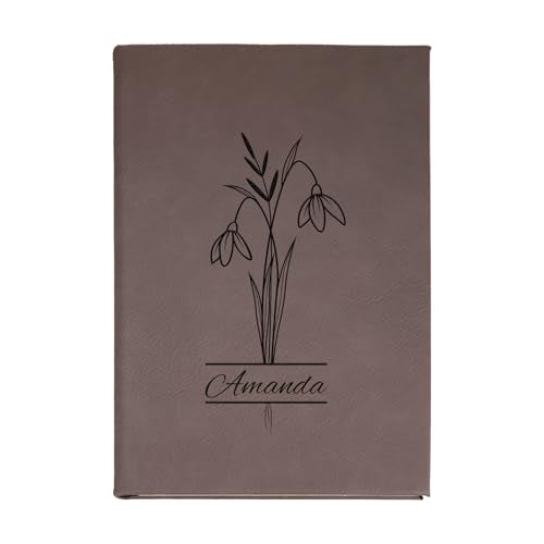 Daphne’s Curations Engraved Birth Flower Journal – Personalized Vegan Leather Notebook with Name – 112 Page Minimal Gift - color: Birth Flower Engraved