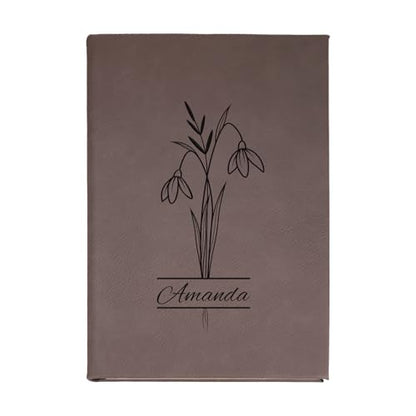 Daphne’s Curations Engraved Birth Flower Journal – Personalized Vegan Leather Notebook with Name – 112 Page Minimal Gift - color: Birth Flower Engraved