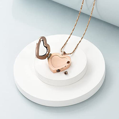 zeqingjw Glass Cremation Jewelry - Round Heart Memorial Urn Necklace for Ashes of Loved One - Stainless Steel Human Pet Dog Cat Keepsake Urn Pendant - color: A-Rose Gold
