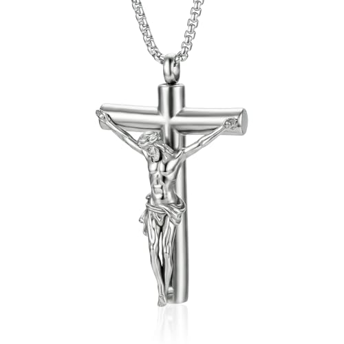 Jesus Urn Necklace for ashes for Men Women Stainless Steel Cremation Jewelry for Ashes for Memorial