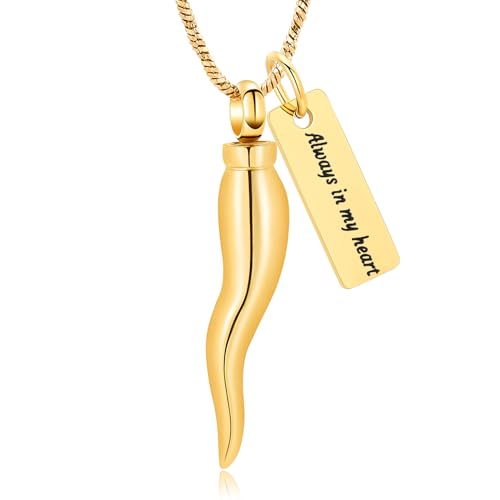 Yinplsmemory Italian Horn Urn Necklace for Ashes Cremation Jewelry Memorial Ashes Keepsake Necklace for Women Men - color: Gold