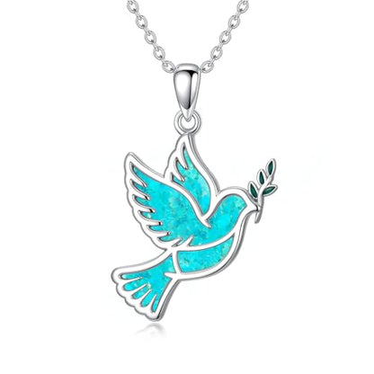 Dove/Hummingbird/Red Cardinal/Dragonfly/Butterfly Necklace 925 Sterling Silver Turquoise/Opal/MoonStone/Crystal/Malachite Bird Necklace Dove Pendant Jewelry for Women Men - color: Dove Turquoise