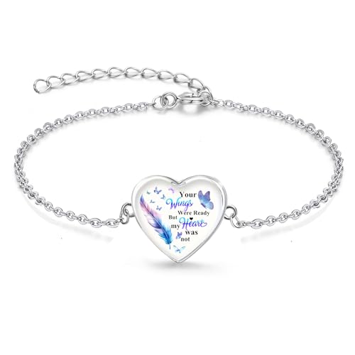 RIPFEVURN Wing Heart Cremation Jewelry Urn Bracelet for Ashes for Women Memorial Ashes Keepsake Link Bracelet - color: Silver
