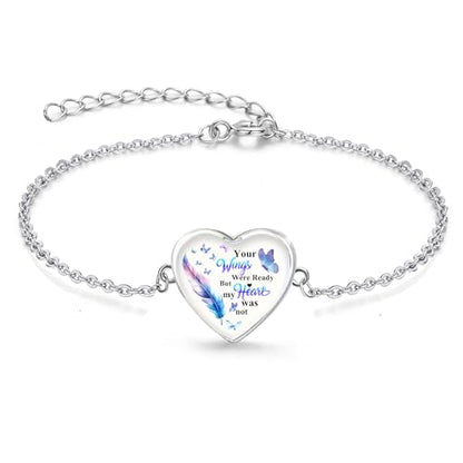 RIPFEVURN Wing Heart Cremation Jewelry Urn Bracelet for Ashes for Women Memorial Ashes Keepsake Link Bracelet - color: Silver