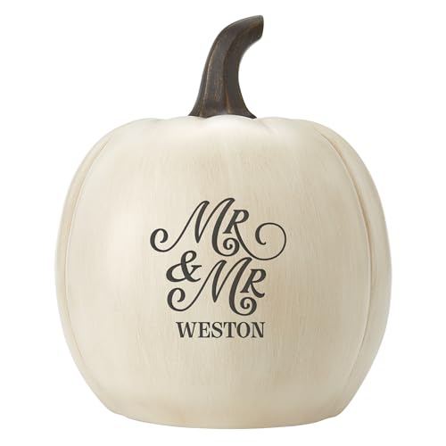 Let's Make Memories Personalized Light Up Pumpkin Decor - Celebrate Love - Fall Wedding Centerpiece - Laser-Engraved Resin with Names - Same Sex Happy Couple - Mr & Mr - Cream - Large - color: Mr & Mr - Happy Couple - Cream, size: Large
