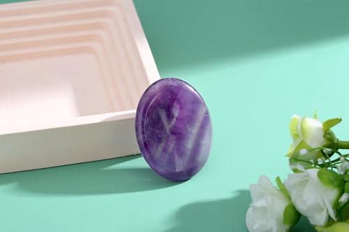 Thumb Worry Stone Amethyst Crystal Rock Crystals and Healing Stones Oval Natural Fidget Meditation Accessories Gemstones Trinkets Pocket Stress Relief Gifts Anxiety Relief Items for Women Men - color: Purple-amethyst
