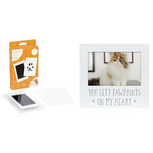 Bundle of Pearhead Paw Print Clean Touch Ink Pad Kit for Dogs and Cat + Pearhead You Left Pawprints on My Heart Pet Keepsake Picture Frame, 4x6 Photo Insert