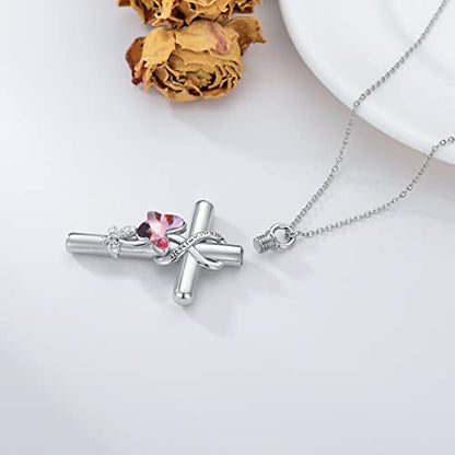 Cross Urn Necklace for Ashes 925 Sterling Silver Cremation Jewelry with Funnel Filler Kit Ashes Necklace for Human Women Girl Pets - color: A_Pink Butterfly Urn Necklace, style: Non-personalized
