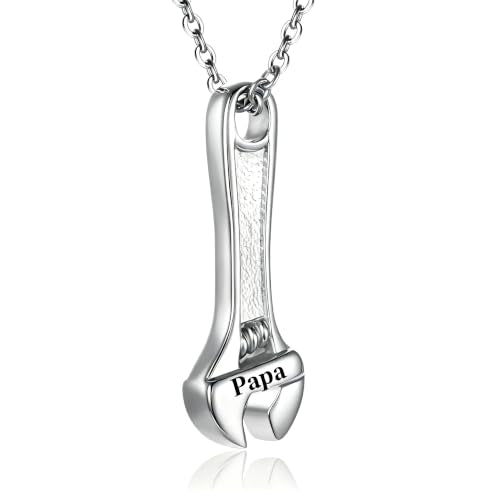 Mechanic Wrench Cremation Jewelry for Ashes Stainless Steel Tool Urn Pendant Locket Keepsake Memorial Urn Necklace for Men Women Holder Ashes for Pet Human - color: Silver-Papa