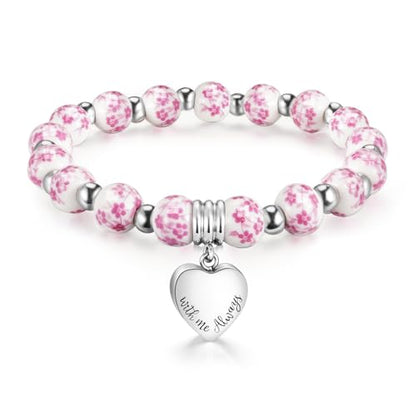 XIUDA Heart Cremation Memorial Urn Bracelet 316L Stainless Steel Keepsake Jewelry Urn Bracelet for Ashes for Women-With Me Always - style: Pink Flower