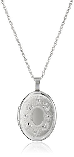 Amazon Essentials Oval Hand Engraved Locket Necklace, 18" - color: Silver