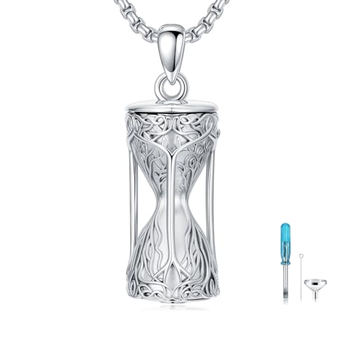 Hourglass/Anatomical Heart/Cross Angel Wing/Celtic Cross/Jesus/Compass Urn Necklace for Ashes for Women Men Cremation Jewelry Keepsake Pendant Memorial Gifts for Loved Ones Ashes - color: Hourglass
