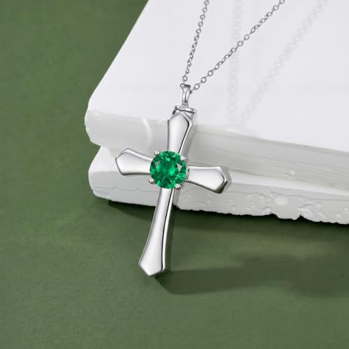 YYB Urn Necklace for Ashes Women Heart Birthstone Cross Cremation Jewelry | Memorial Keepsake Funeral Jewelry for Loved Ones (with Funnel Filler) - color: 05--Emerald May