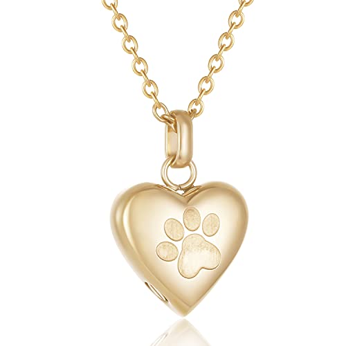 Pet Urn Necklace Heart Memorial Urn Pendant Dog Cat Keepsake Funeral Jewelry 316L Stainess Steel Paw Print Cremation Jewelry - color: Gold One Paw