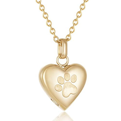 Pet Urn Necklace Heart Memorial Urn Pendant Dog Cat Keepsake Funeral Jewelry 316L Stainess Steel Paw Print Cremation Jewelry - color: Gold One Paw
