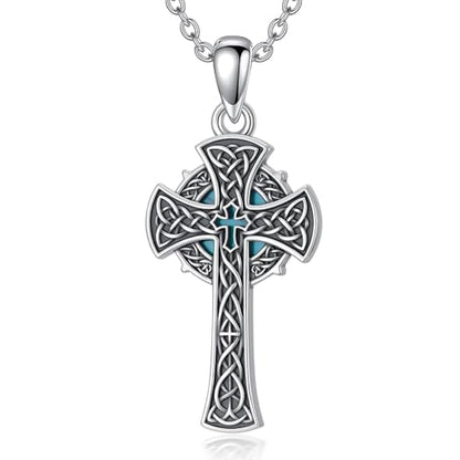 PROESS Cross Necklace for Women Men Sterling Silver Rose/Sunflower Cross Pendant Religious Jewelry Christmas Birthday Mothers' Day Gifts - color: 21-Turquoise Cross