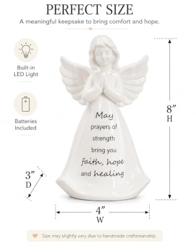 ADAVAS.Y&G Healing Angel Gifts for Women, Ceramic Angel Figurine with LED Light, Faith Hope Healing Keepsake, Sympathy Gifts, Get Well Soon Gifts, Thinking of You Gift, Praying Angel Statue, 7 Inch - color: White With Warm Led