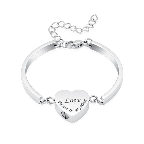 Hearbeingt Heart Urn Bracelet for Ashes Cremation Jewelry for Women Girls - color: C-Silver
