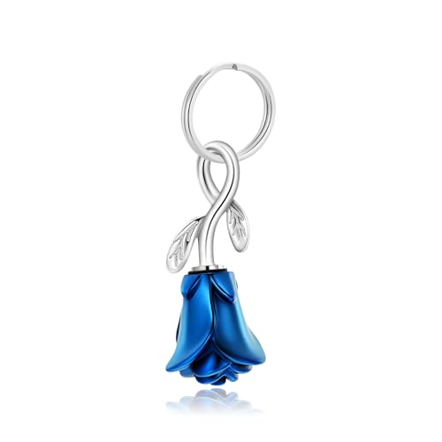zeqingjw Urn Keychain Cremation Jewelry for Ashes Rose Flower Memorial Keychain Funeral Keepsake Ashes Pendant Gift - color: Blue
