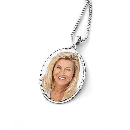 Oval w/Diamond Cut Edge Custom Photo Engraved Pendant - in Solid 14K, 10k, Yellow, White, Or Sterling Silver - color: Solid 10K White Gold With Engraving, size: 3/4 x 1 Inch