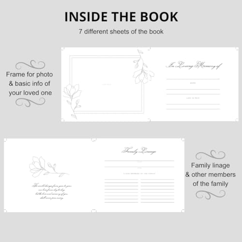 M&L STORE Funeral Guest Book with Silver Pen and Pen Holder – Memory Book for Celebration of Life with Elegant Design, 210 Guest Entries with Name & Address, 82 Pages, 10.2x7.8″, Black, Negro, FGB001