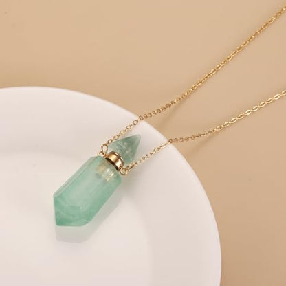 Gold Stainless Steel Urn Necklace For Ashes Of Loved Ones Natural Crystal Gemstones Cremation Keepsake Jewelry Hexagonal Prism Memorial Pendant For Women Mom - color: Green