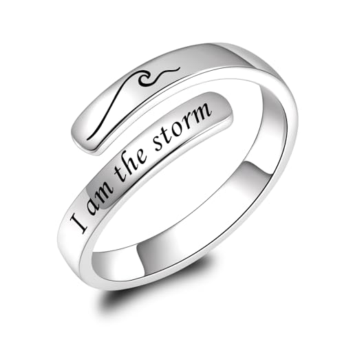 BEILIN 925 Sterling Silver Inspirational Jewelry Rings Adjustable Ring Personality Encouragement Gift for Teens Women - style: Design 4: I am the storm