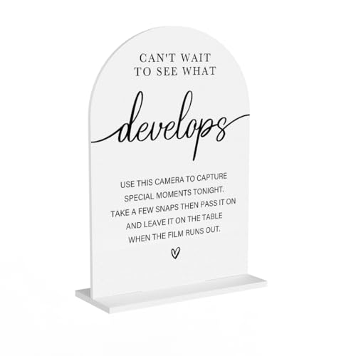 Acrylic Wedding Sign Can't Wait to See What Develops Sign for Wedding Wedding Signs for Ceremony Modern Calligraphy Arch Acrylic Table Top Sign for Wedding Reception and Event Party Table(white） - color: Can't Wait to See What Develops